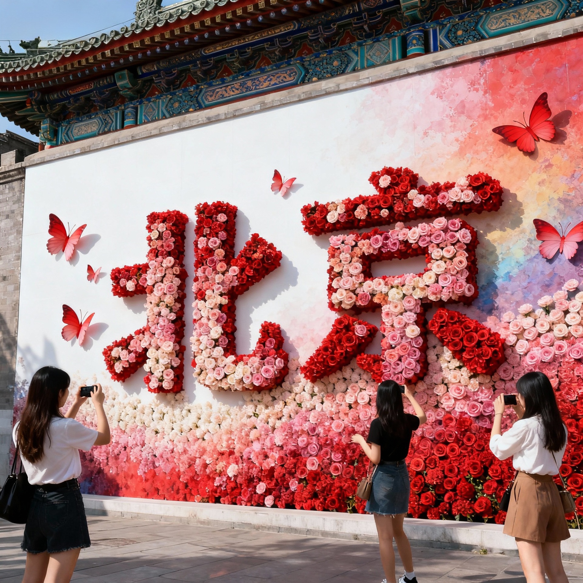 网红地标打卡背景花墙玫瑰花假花装饰字体造型设计户外拍照打卡点-阿里巴巴