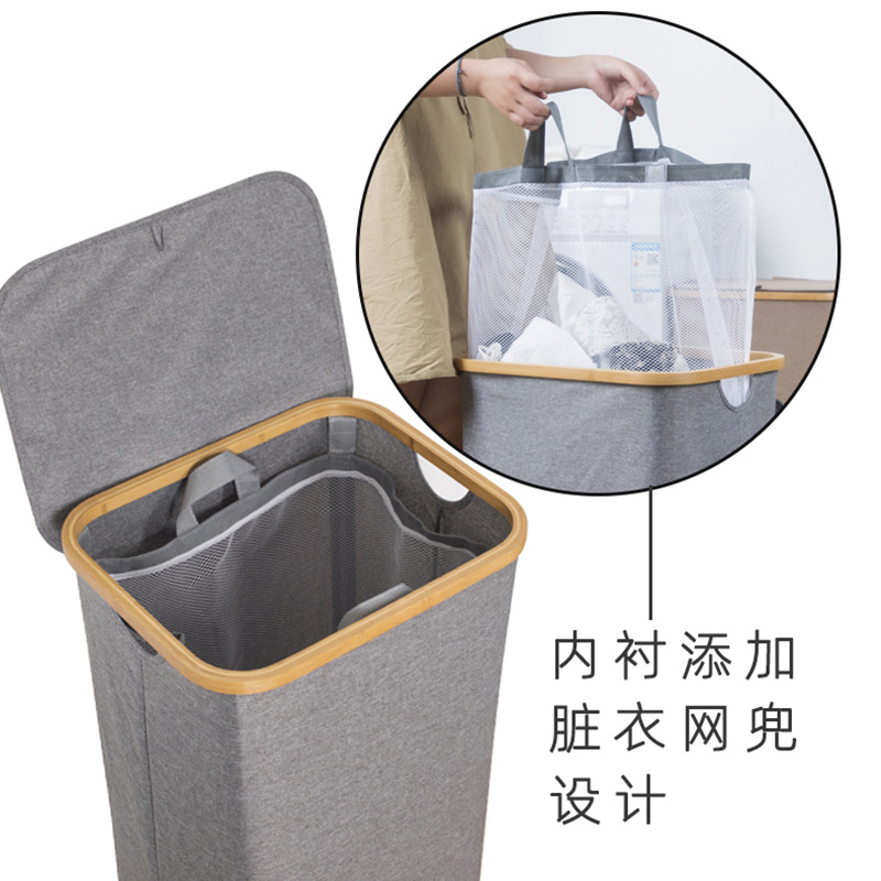 Cubo de almacenamiento de anillo de bambú Oxford tela cesta de lavandería cesta de almacenamiento de ropa sucia cesta plegable productos calientes transfronterizos