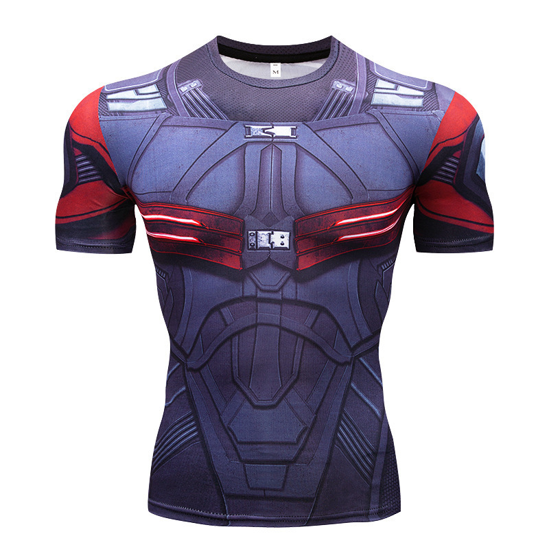 ヨーロッパとアメリカのアベンジャーズ 3D Tシャツスポーツタイツメンズ吸汗性フィットネスバスケットボールユニフォームメンズ半袖弾性|undefined