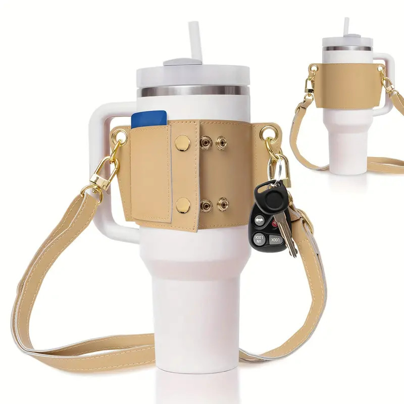 40oz Ice Ba Cup Cover Pu Leather Handle Cup Cover Adjustable Crossbody Outdoor Stanley Cup Cover