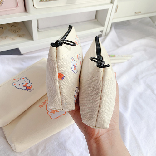 Girly Heart Canvas Pen Bag Large Capacity Cute Girls Stationery Bag Simple Primary School Girls Pencil Box