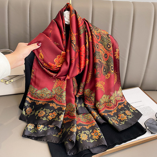 Retro Chinese style fashion spring and autumn printed silk scarf female mother scarf fashionable style shawl summer sun protection beach towel