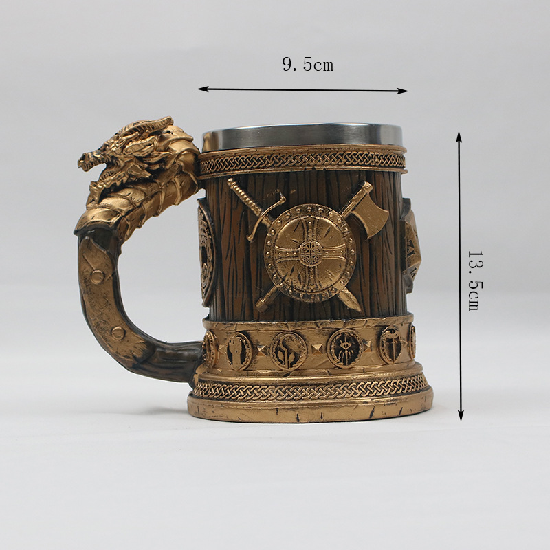 Taza de cerveza en relieve de acero inoxidable de resina creativa americana Taza de calavera punk de personalidad retro