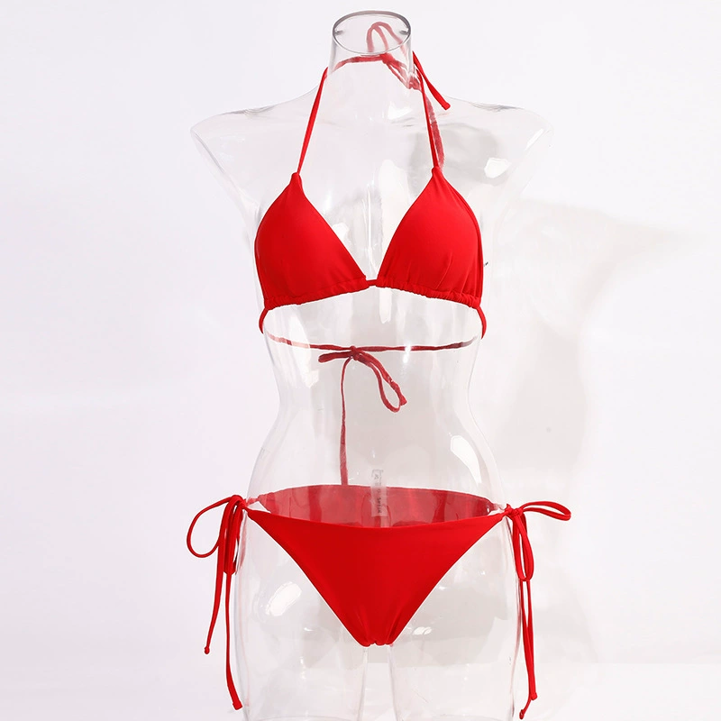 Women's Nylon Bikini Set, Split Top with Cups, Backless Tie, Sizes XS–XL