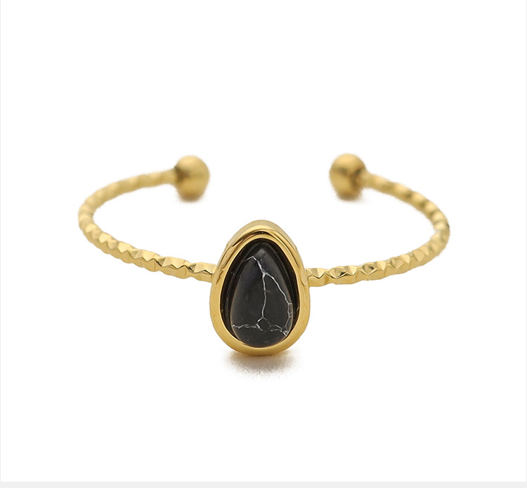 Water Drop Natural Stone Ring Elegant Titanium Steel Open Band_voghion.com