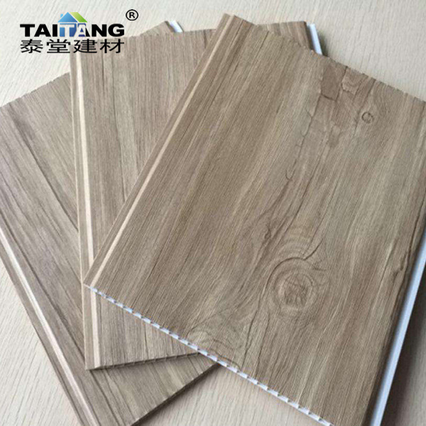 250MM * 8MM revestimiento de grano de madera placa de ranura cóncava protección del medio ambiente fuelle de techo techo PVC fabricante precio especial