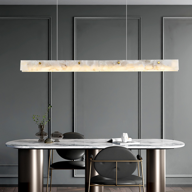 Minimalist Restaurant Pendant Light Nordic Marble Modern Simple Linear Strip Island Table Office Study Lamp Cross-Border Dimmable