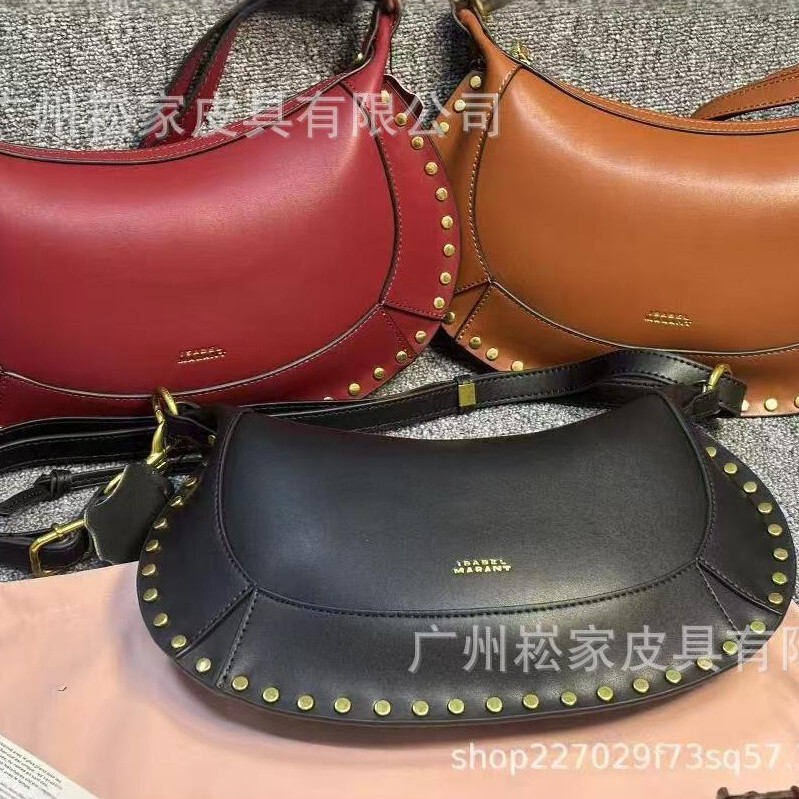 French Retro Cross-Border Popular Is Rivet Classic Half-Moon Bag Genuine Leather Single Shoulder Crossbody Bag Personalized Fashion Handbag French Retro Cross-Border Popular Is Rivet Classic Half-Moon Bag Genuine Leather Single Shoulder Crossbody Bag Personalized Fashion Handbag