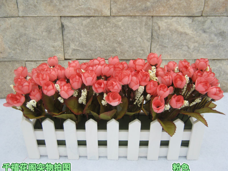 小茶苞(5色入)珍珠玫仿真花假花客厅装饰花田园绢花+栅栏套装