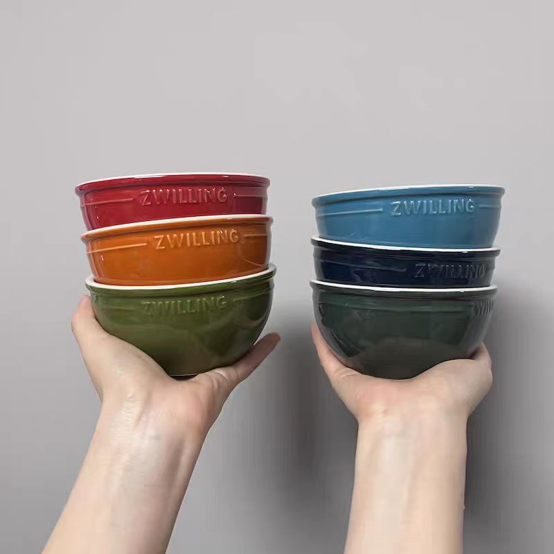 German Six-Color Rice Bowl Family Set Ceramic Bowl Combination Tableware Multi-Color Options Microwave-Safe Light Luxury Style Gift Box