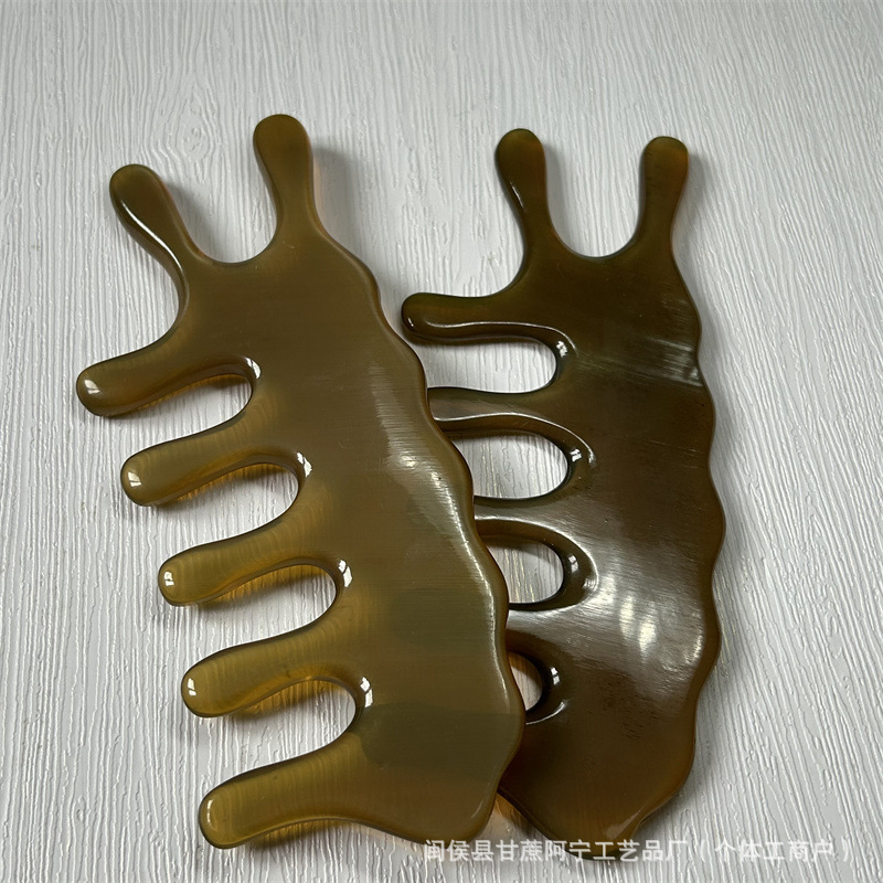 Horn Comb Scalp Massage Comb 5 Teeth Meridian Gua Sha Head Massager 10-15CM overview