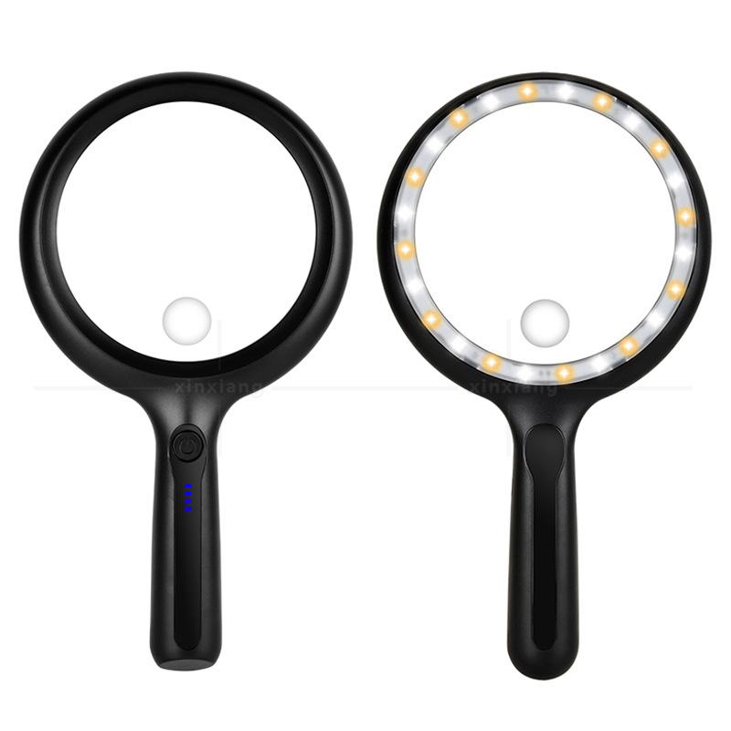 新款大镜片28倍56倍138mm24LED三色灯手持式老人阅读看书放大镜