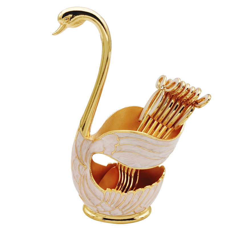 En stock al por mayor base Cisne vajilla creativa Europea fruta tenedor postre pequeña cuchara lindo café cuchara combinación