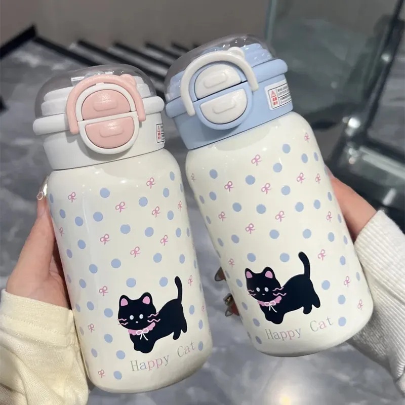 猫狗双饮316不锈钢保温杯可爱杯子学生便携提环高颜值水杯吸管杯|undefined