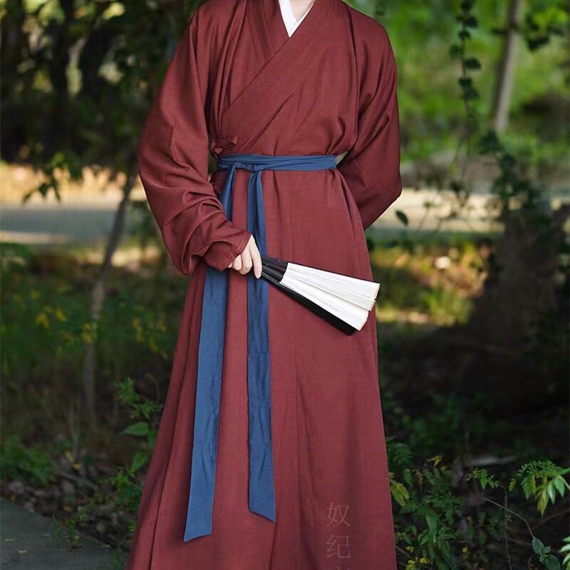 Hanfu Men's Clothing, Ancient Style, Song Dynasty Style Straight Robe, Youth Narrow-Sleeved Cross-Collar Long Gown, Unisex Reproduction Style, Martial Arts Style