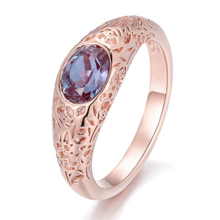 Cultured Gemstone Ring 18K Gold Jewelry Customized Alexander Gemstone Carved Retro Style Rose Gold Ring