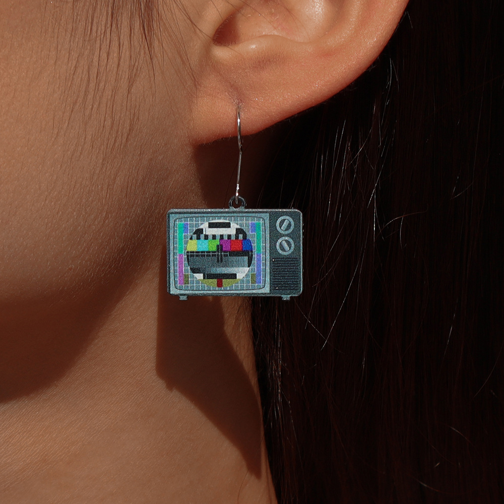 Simple Plate Retro Nostalgic Acrylic TV Creative Alloy Earrings