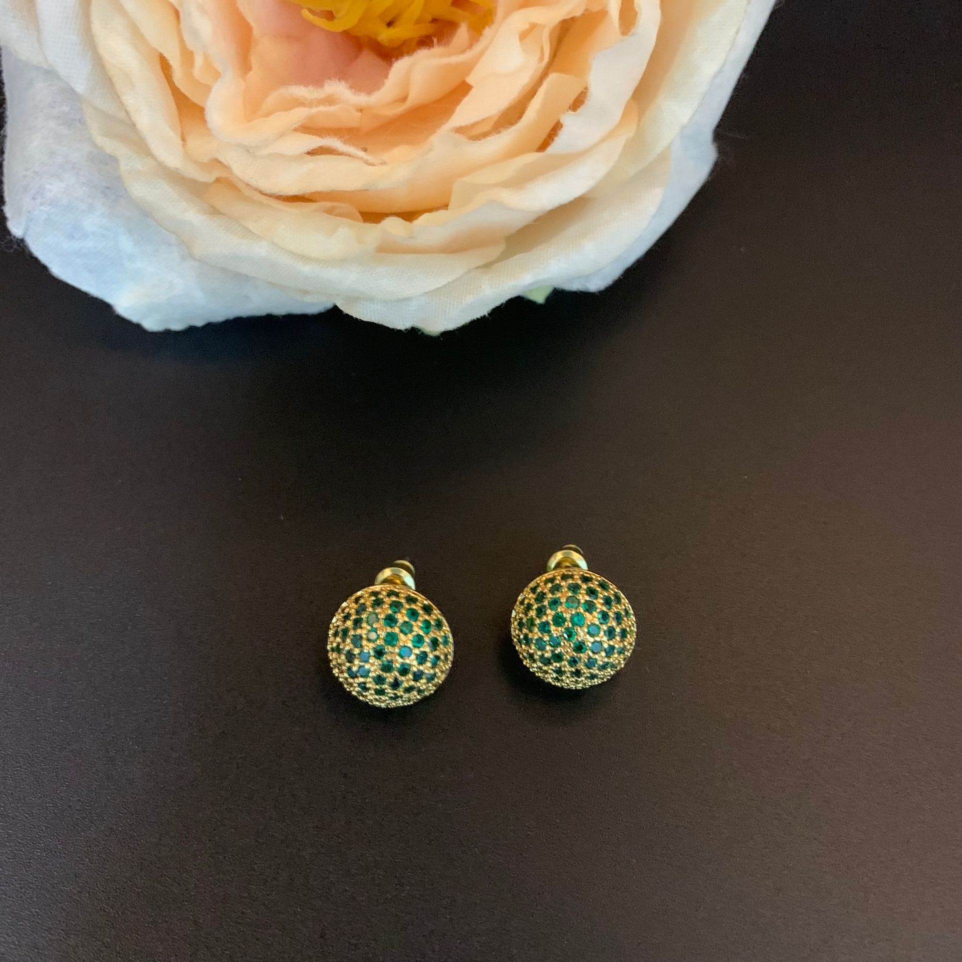 New fashion all match niche jewelry set simple natural pendant full inlaid earrings elegant temperament earrings_voghion.com