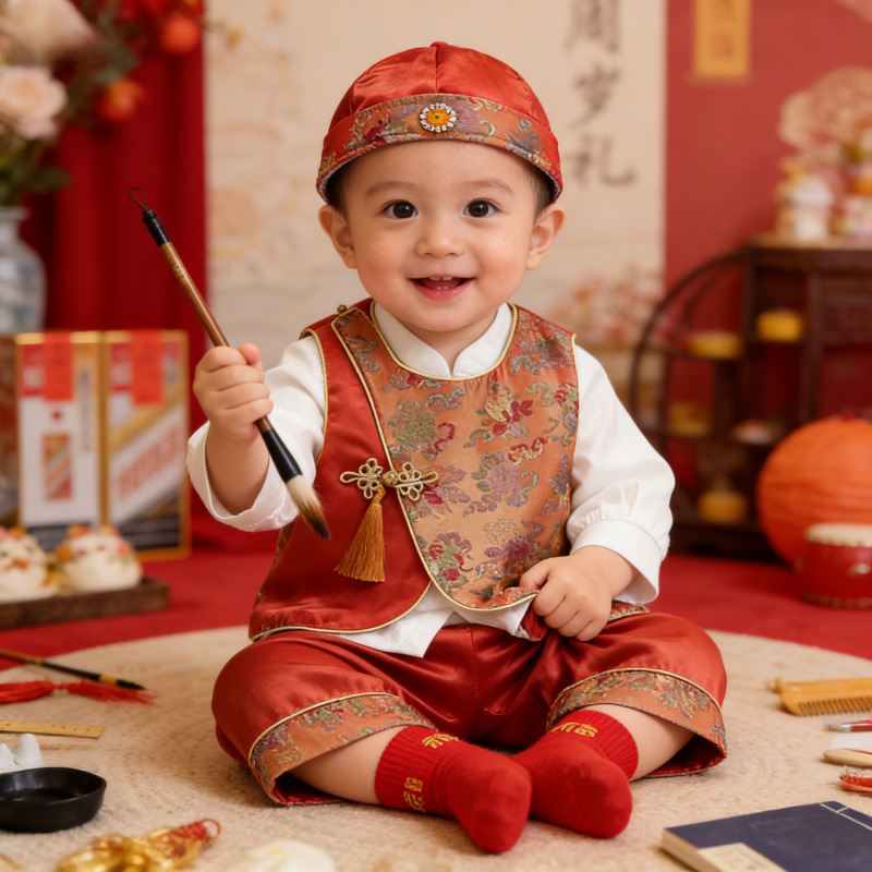 Baby Tang Suit Formal Wear 26 Spring New Arrival Male Baby One-Year-Old Formal Wear Chinese Retro Suit Birthday Party Festive Crown Outfit
