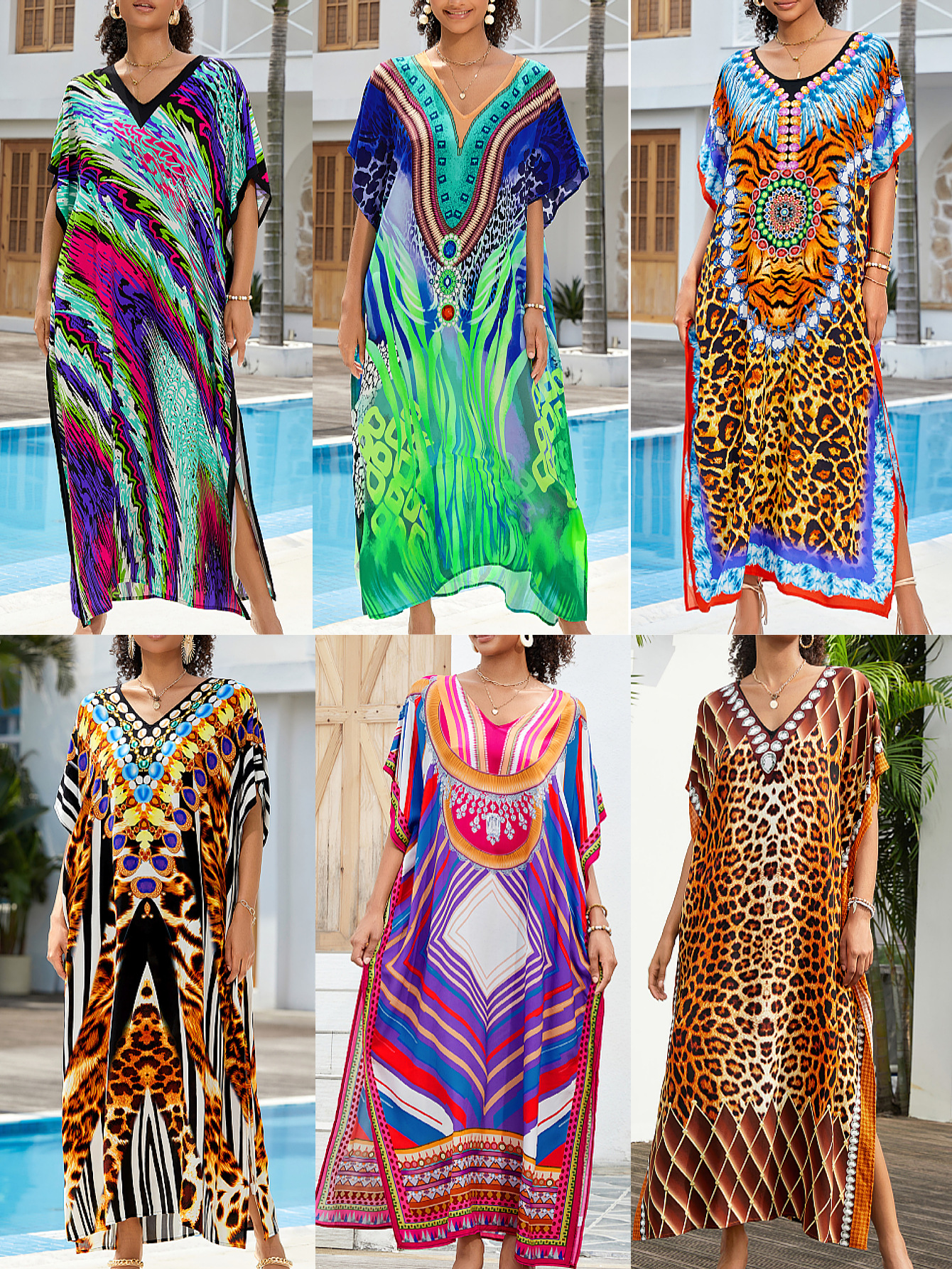 Camiseta de playa de algodón impresa bohemia vestido de manga de murciélago vestido bikini camiseta protector solar AT669