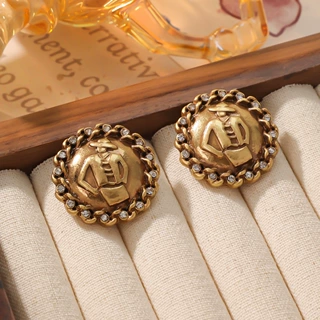 中古vintage 西洋复古素金温金925银针小金人雕刻个性耳钉
