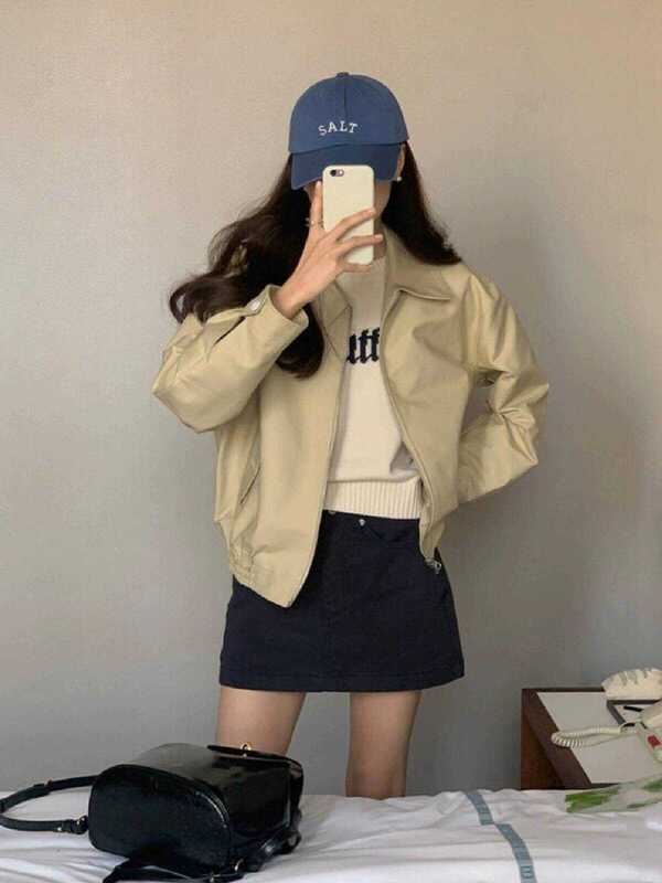 夹克短款外套女秋季新款感小个子宽松显瘦翻领棒球服工装上衣|undefined
