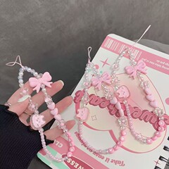 甜美ins可爱蝴蝶结珠珠链爱心串珠挂饰ccd相机手机挂绳钥匙扣配件