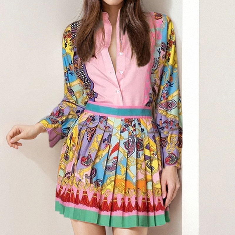 2025 Spring and Summer, Spring Season Women's Gender Temperament Commuter, Commute style Style Holiday Daily Women's Temperament Commuter Commute Style Printing Polyester Leisure Suit Skirt Sets