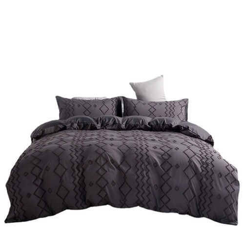 Cross-border bedding set with embroidered pile solid color minimalist duvet cover set of three Amazon wholesale manufacturer wholesale