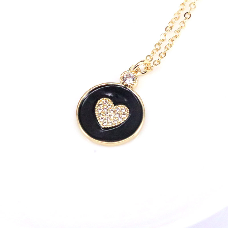 Vente En Gros Collier Avec Pendentif Coeur En Zircon Incrusté De Couleur Émail Dégoulinant D'huile Ronde display picture 3