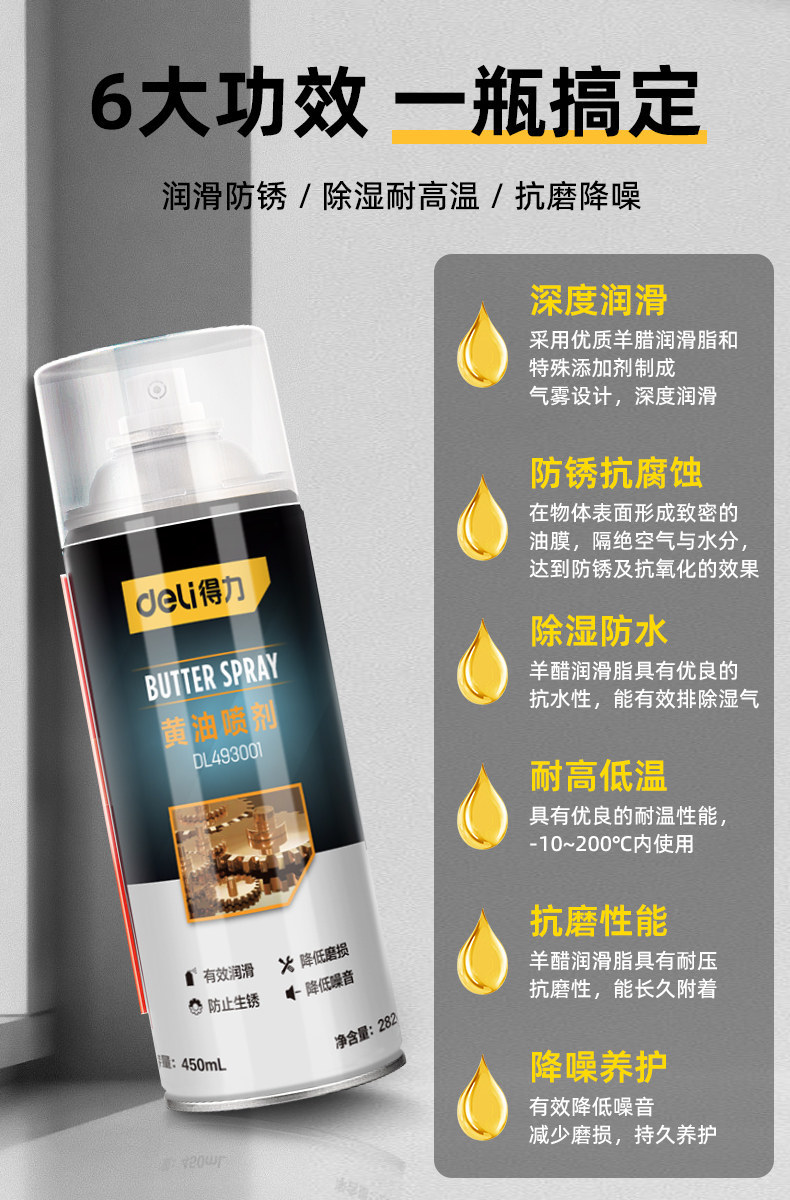 Suitable for Deli liquid grease spray, specialized lubricant for door locks, mechanical car door and window hinges, and noise-reducing lubricant