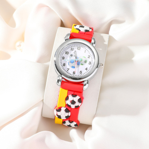 Children's trendy cartoon soccer silicone quartz watch for boys, student, large dial