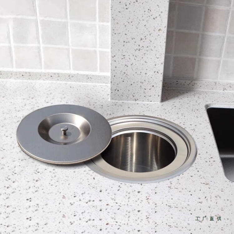 Stainless Steel Kitchen Cabinet Countertop Embedded Trash Can Sink Tabletop Sorting Household Hidden Cleaning Bin Stainless Steel Kitchen Cabinet Countertop Embedded Trash Can Sink Tabletop Sorting Household Hidden Cleaning Bin