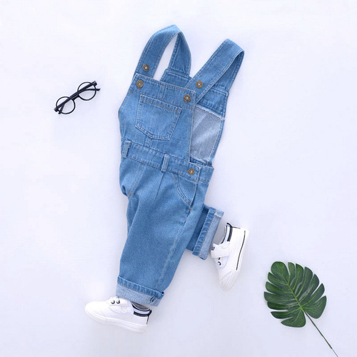 Children's denim pants, baby boys' and girls' overalls, infant rompers, toddler coveralls, loose-fitting spring/autumn pants with open crotch