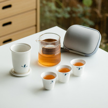 纯手绘蝴蝶兰花吃茶去旅行茶具一壶三杯便携茶杯创意简约露营套装