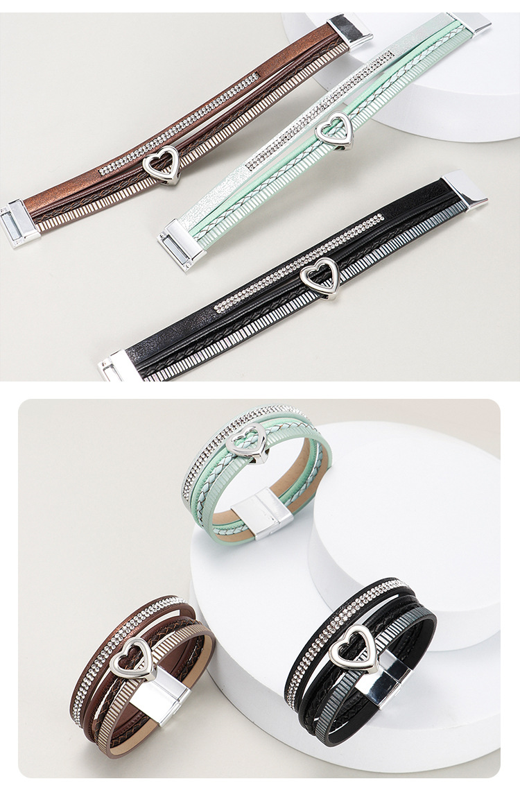 Fashion Heart Shape Pu Leather Alloy Knitting Womenu0027S Bracelets