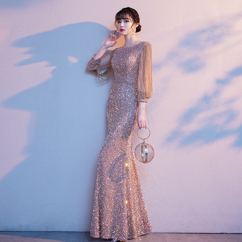 Vestido de noche de sirena para mujer, primavera 2025, elegante vestido de lentejuelas para banquete, actuación, presentadora, estilo ajustado. image 5