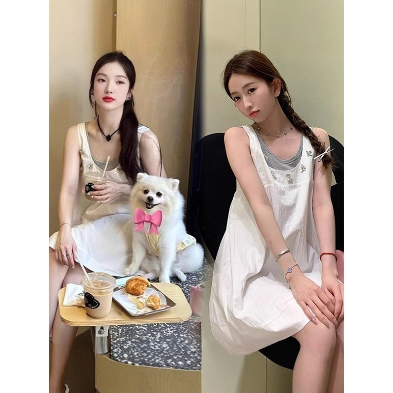 孕妇装夏季套装2025新款夏天小个子时尚潮妈吊带裙孕期法式连衣裙|undefined