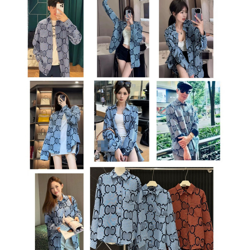 【Correct Version】Double g Large Letter Celebrity Style Unisex Couple High-Quality Shirt Versatile Long-Sleeve Cardigan