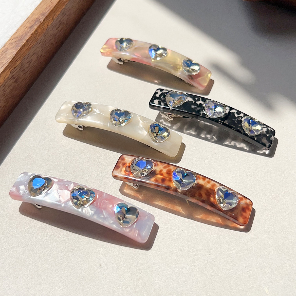 High-End Heart Diamond Hairpin Colorful Acetate Spring Clip Side Clip Hair Ponytail Clip Women 2025 New Style