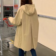 2025春秋装新款韩版休闲百搭宽松小个子女士中长款女连帽风衣外套