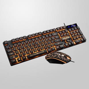 Km320 Viper Wired Keyboard and Mouse Set Suspended U+U Orange Word Transparent Luminous Crackle Game Keyboard and Mouse Wholesale