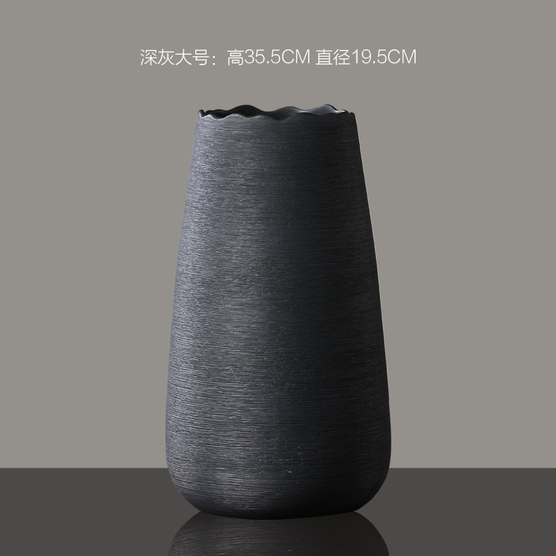 Decoración de jarrón de cerámica gris blanco y negro cepillado simple moderno Decoración de escritorio de sala de estar Decoración de arreglo floral seco