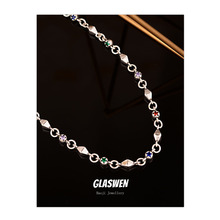 复古做旧简约彩锆星星碎银子项链女ins彩色锆石五角星圆珠毛衣链