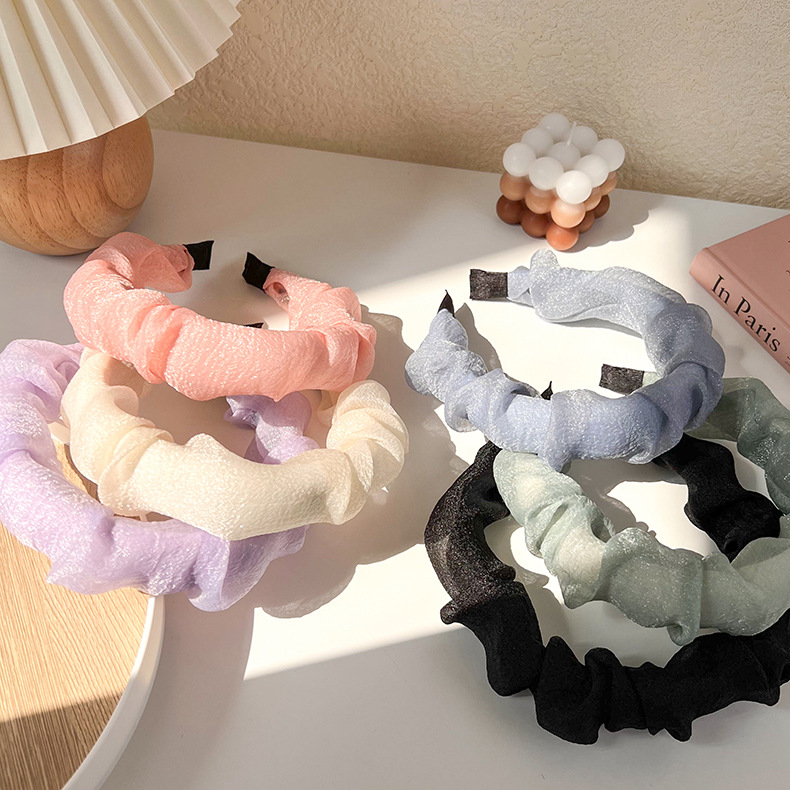 Simple Pleated Mesh Solid Color Hairpin Hair Bundle New Simple Hair Accessories display picture 3
