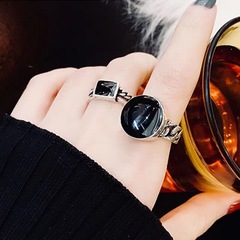 2022 Japanese and Korean Fashion New Geometric Black Square Two-Piece Ring Set Simple and Versatile Open Finger Ring