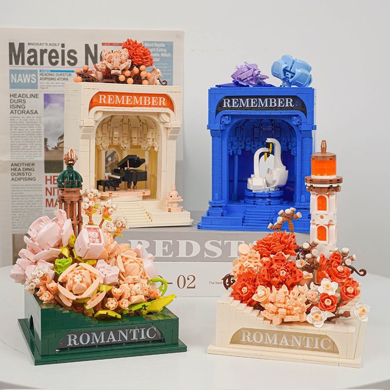 Compatible con bloques de construcción LEGO amor marca romántica flor eterna faro decoración rompecabezas montado juguete chica regalo