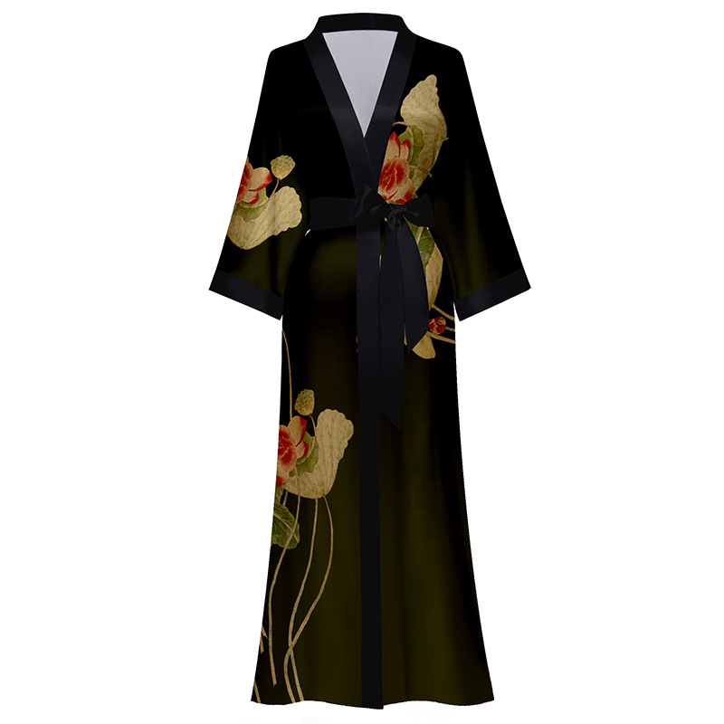 Yaoting nuevo camisón de las mujeres de primavera y verano de hielo fino Satén de seda elegante estilo Nacional de lujo con cordones vestido de la mañana desgaste del hogar 2669