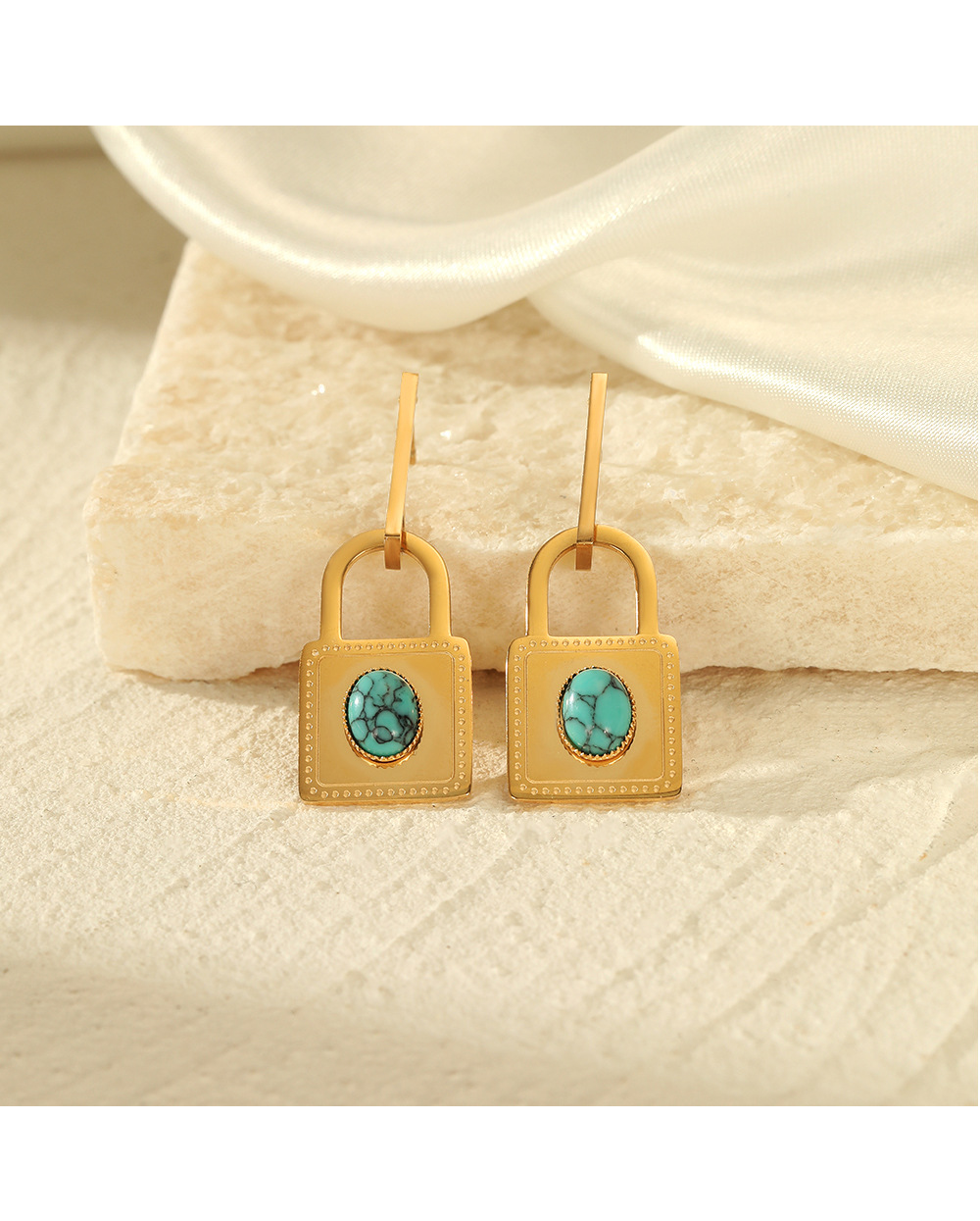 Fashion Lock Stainless Steel Plating Turquoise Drop Earrings 1 Pair