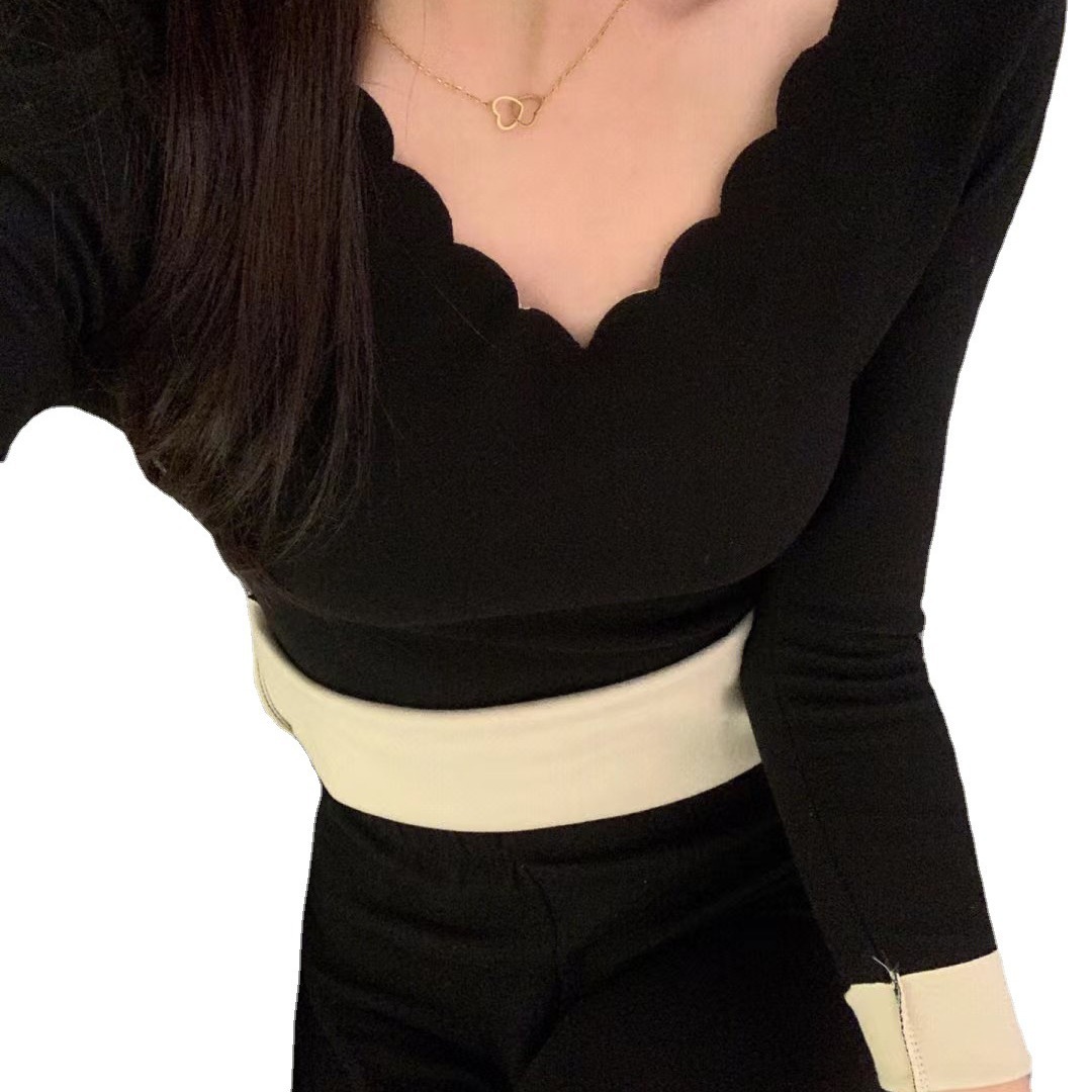 Ropa interior térmica sin costuras de terciopelo de seda de mujer de doble cara de calentamiento automático forrado de lana SLIM-Fit de manga larga ropa de otoño traje de fondo de las mujeres